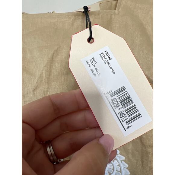 NWT Figue Isabelle Squared Neckline Linen Zip Top Travertine Sand Size: Large - Picture 5 of 8